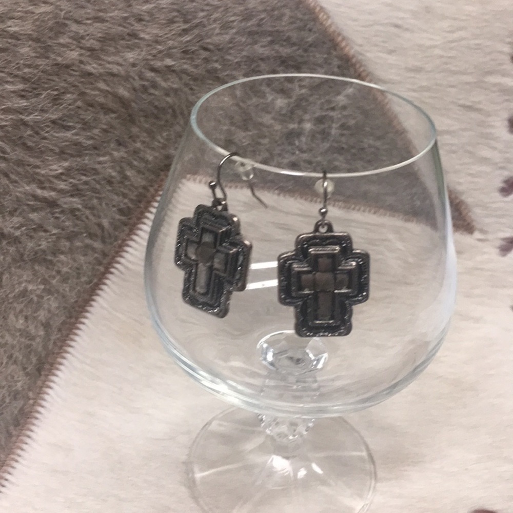 Silver Cross Western Earrings
